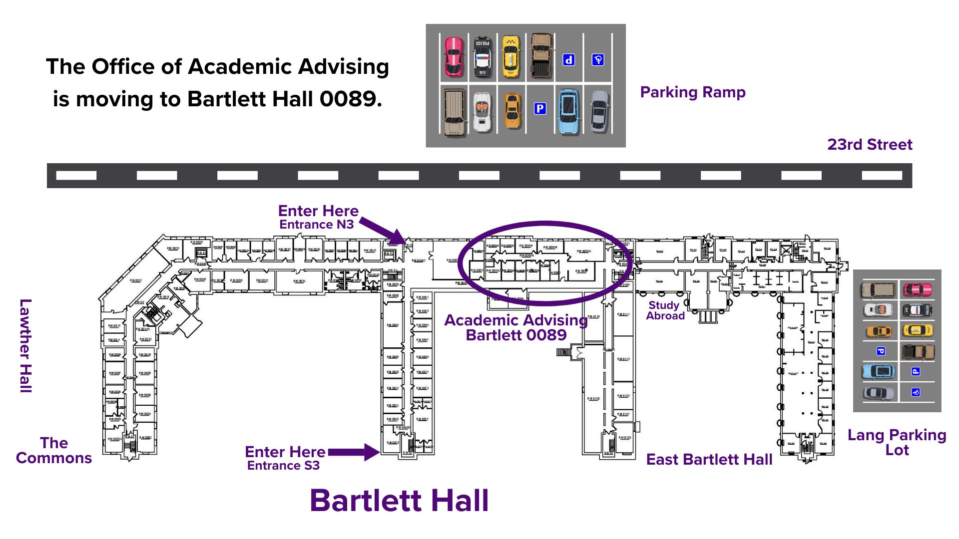 Where is the Office of Academic Advising in Bartlett Hall?